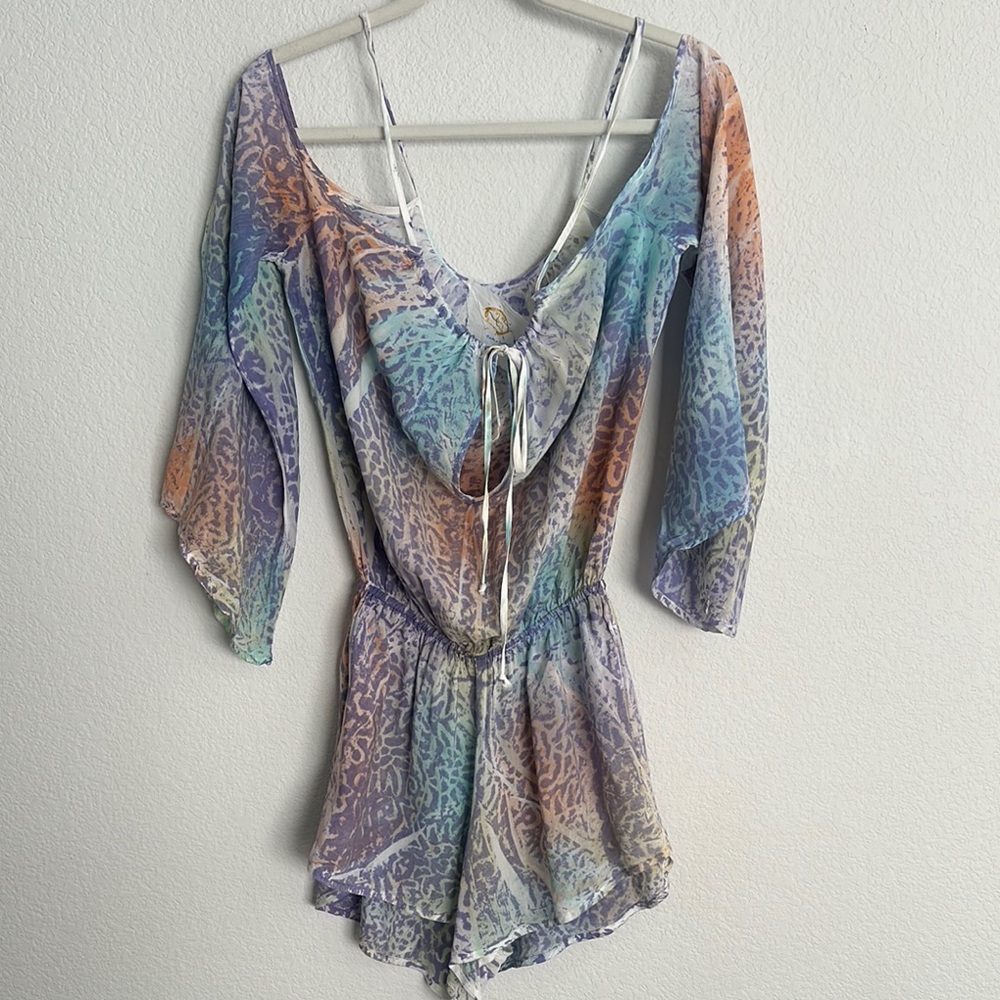 Blue Life animal print, colorful, romper, BoHo straps XS